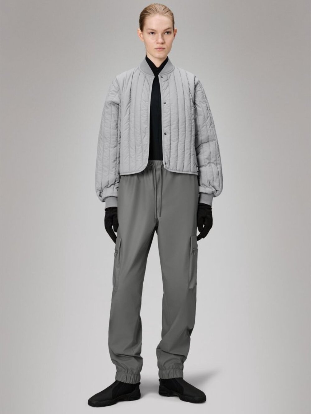 Rains Banja Liner Bomber Jacket in Nimbus / Light Gray / Small